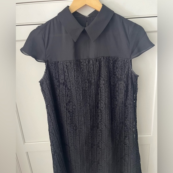 Nanette Lepore Collared Lace overlay A-line Dress Black Sz.8 - Picture 4 of 7